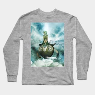 Steampunk women fly with a mechanical owl Long Sleeve T-Shirt